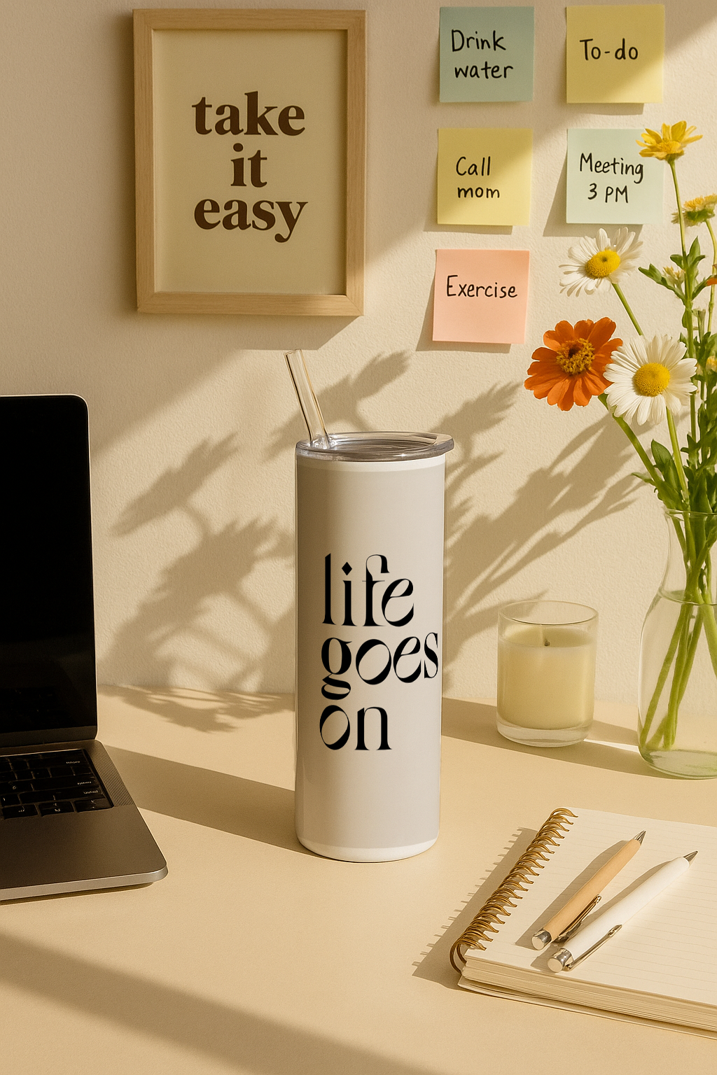 Colossal Tumbler 700ML with Straw| Life Goes On Print |Double Walled Insulated Tumbler 7-8 hrs