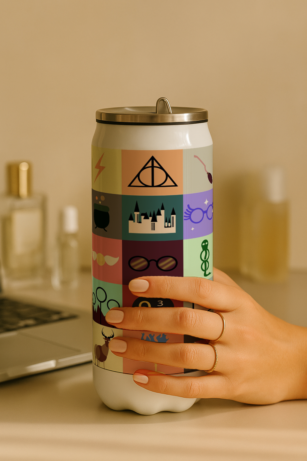Ivora Metal Can Sipper 450 ML| Metal Cans 450 ML | Harry Potter Wizardry Print | Double Walled Hot And Cold Tumbler