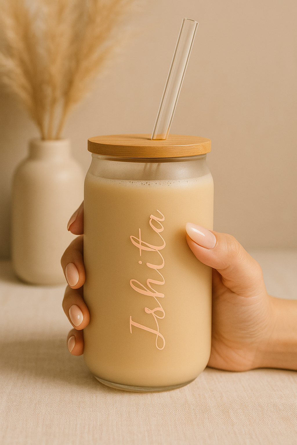 Personalized Frosted Can Sipper 500ml| Name Customized| Coffee Glass Tumbler with straw and lid 18oz