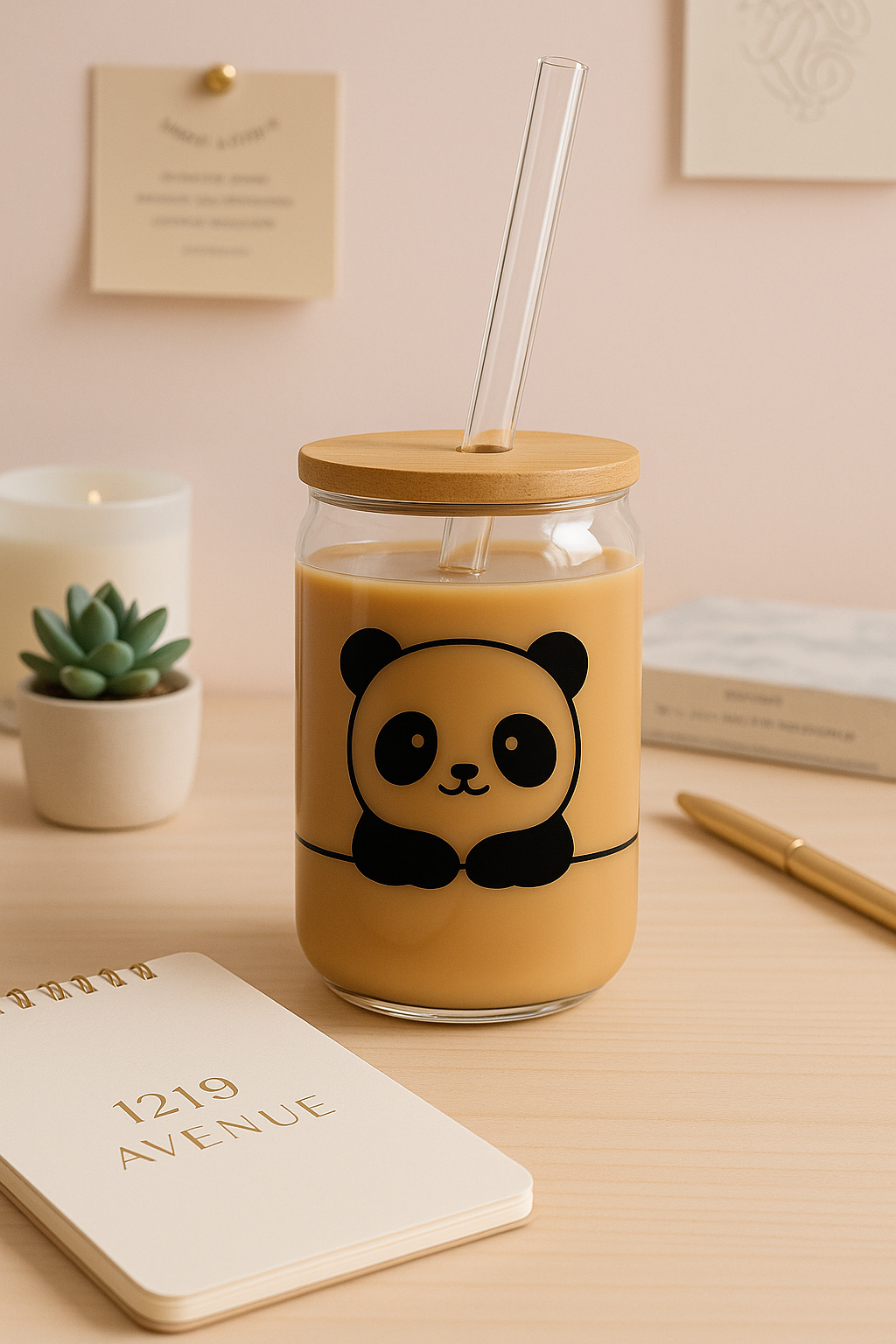 Can Shaped Sipper 500ml| Panda Print | 18oz Can Tumbler with lid, straw and coaster.