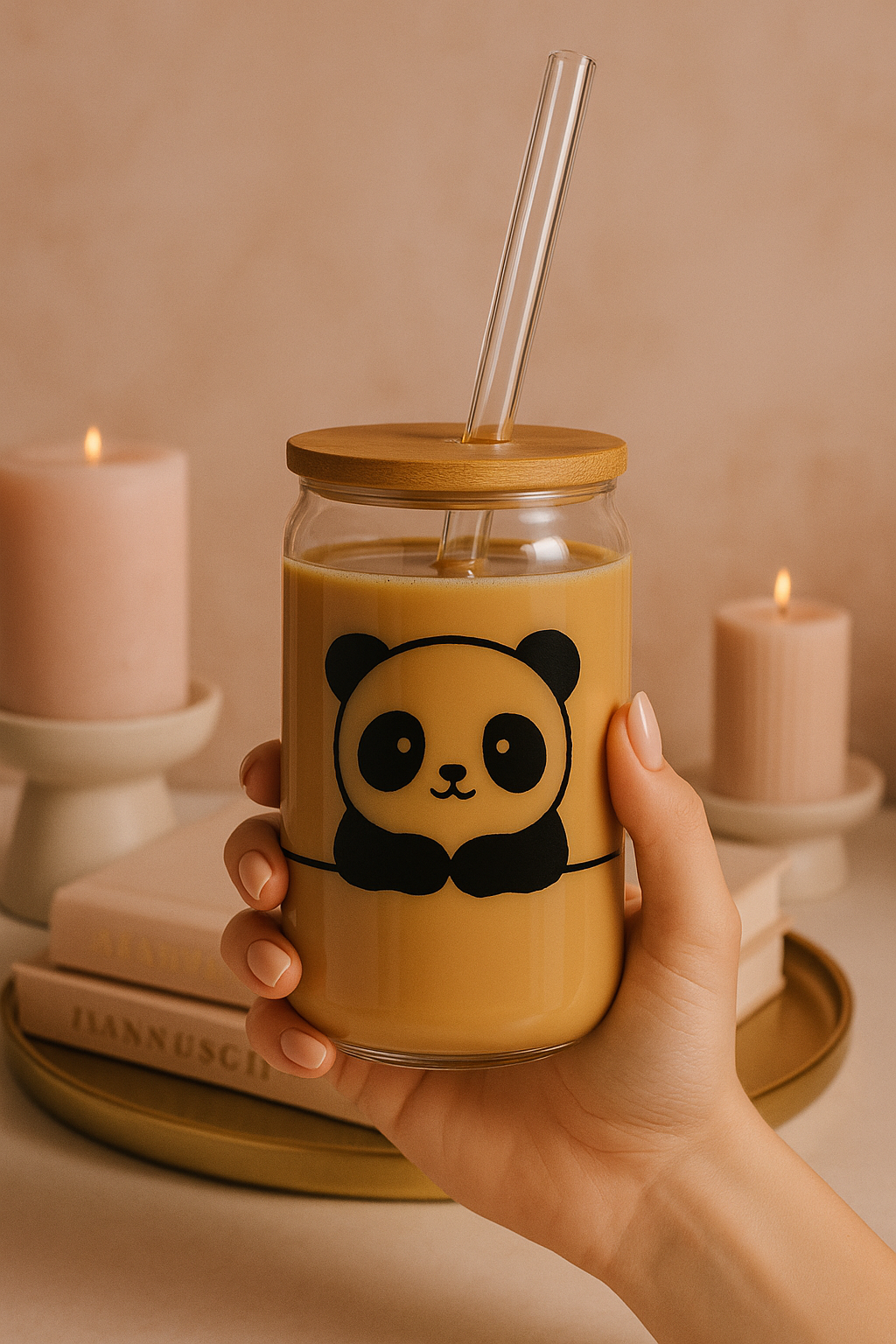 Can Shaped Sipper 500ml| Panda Print | 18oz Can Tumbler with lid, straw and coaster.