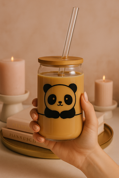 Can Shaped Sipper 500ml| Panda Print | 18oz Can Tumbler with lid, straw and coaster.