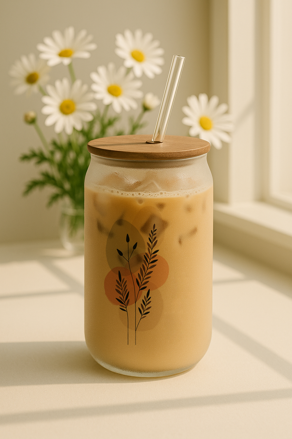Personalized Boho Ember Frosted Glass Can Sipper 500ml – Coffee Tumbler with Straw & Lid