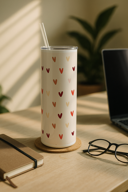 Colossal Tumbler 700ML with Straw| Cherry Hearts Print |Double Walled Insulated Tumbler 7-8 hrs