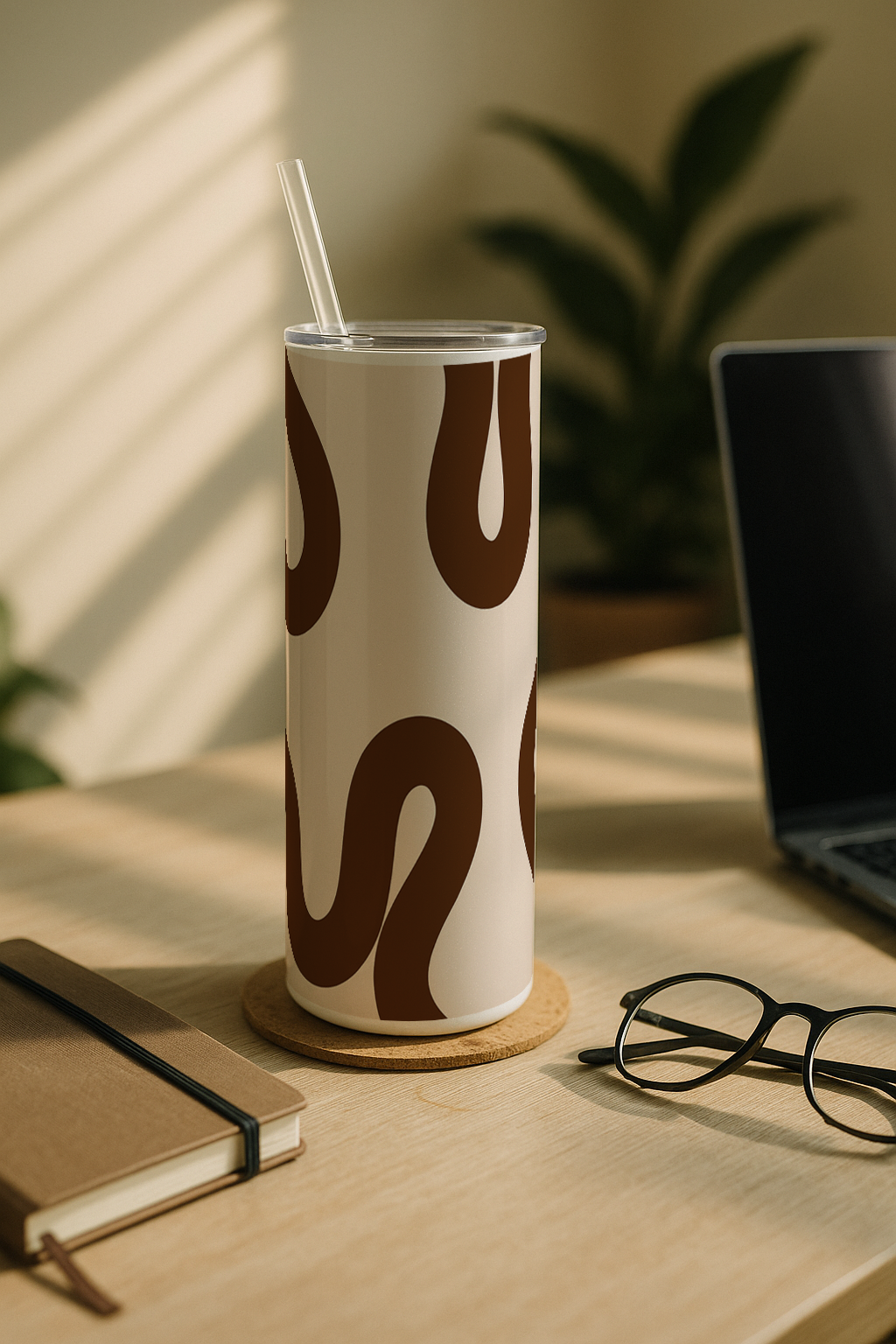 Colossal Tumbler 700ML with Straw | Mocha Wave Print |Double Walled Insulated Tumbler 7-8 hrs