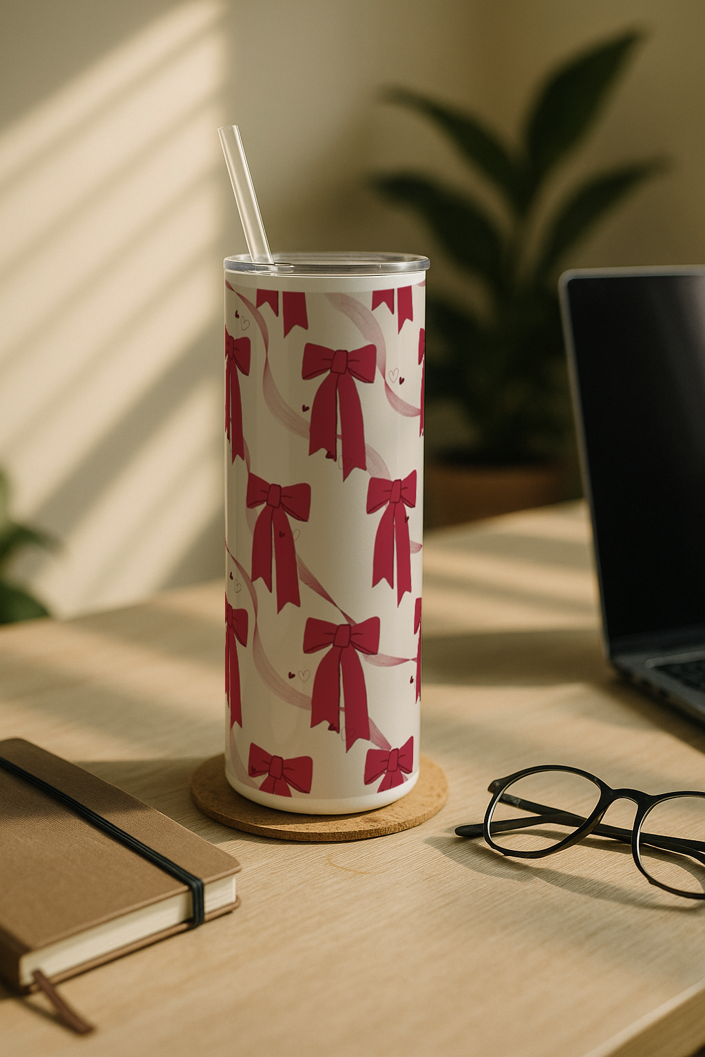 Colossal Tumbler 700ML with Straw| Merry bows Print |Double Walled Insulated Tumbler 7-8 hrs