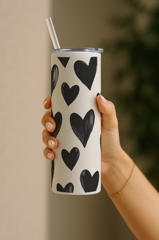 Colossal Tumbler 700ML with Straw | Bouji Black Hearts Print |Double Walled Insulated Tumbler 7-8 hrs