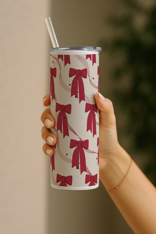 Colossal Tumbler 700ML with Straw| Merry bows Print |Double Walled Insulated Tumbler 7-8 hrs