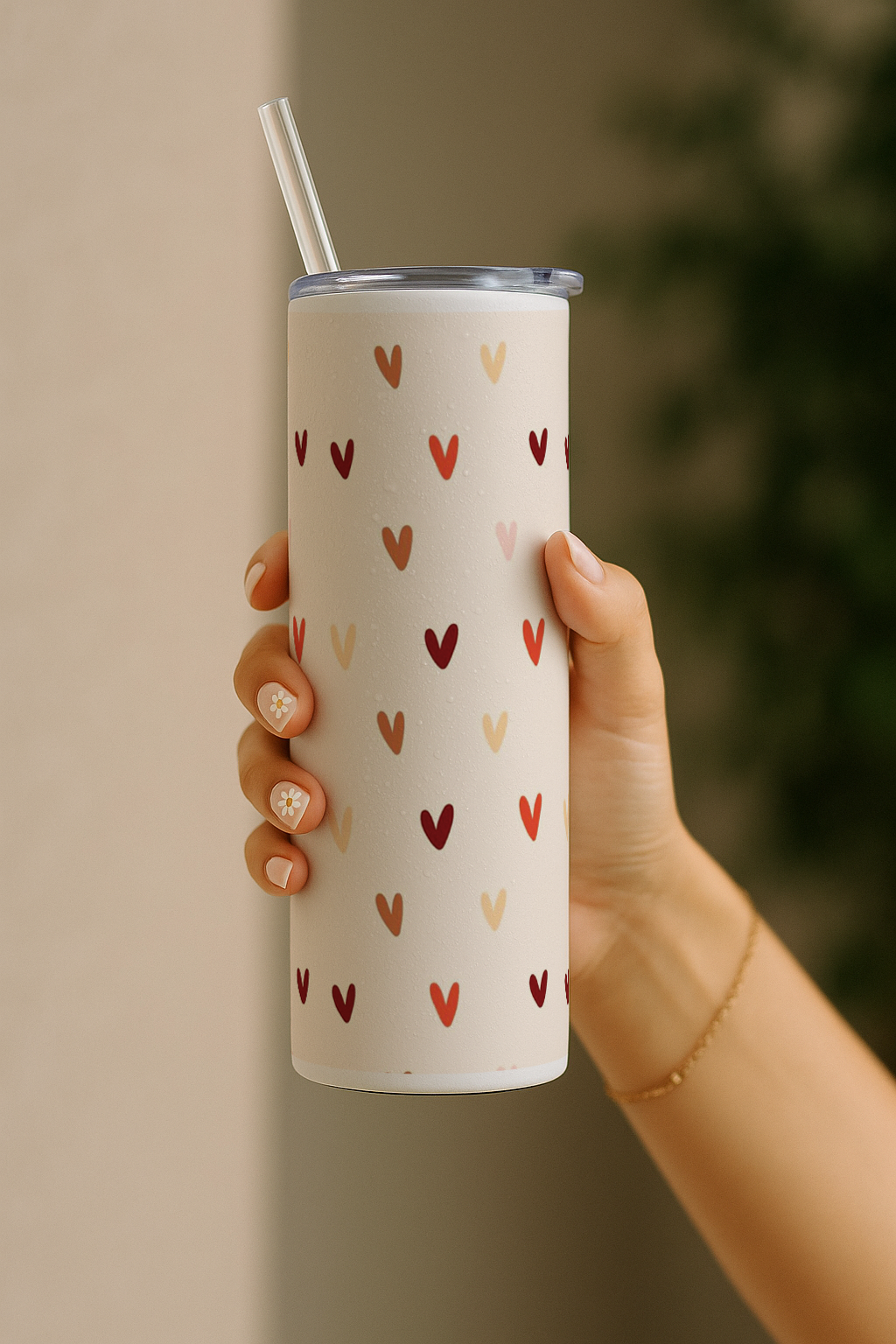 Colossal Tumbler 700ML with Straw| Cherry Hearts Print |Double Walled Insulated Tumbler 7-8 hrs