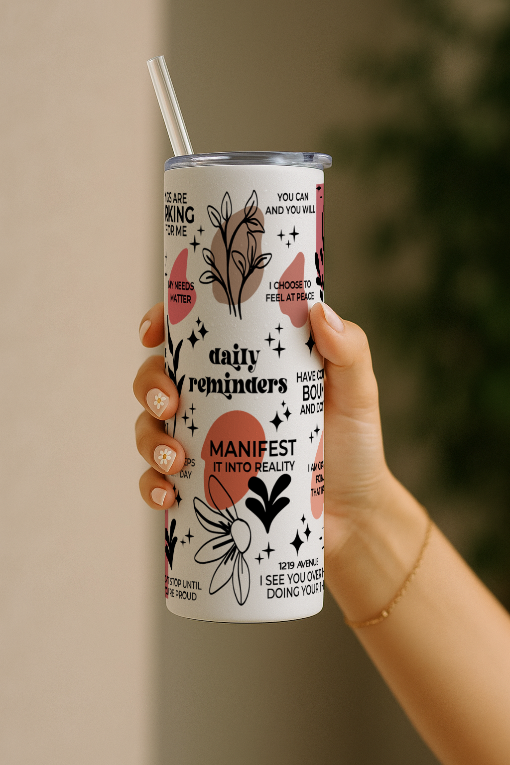 Colossal Tumbler 700ML with Straw| Daily Reminder All Over Print |Double Walled Insulated Tumbler 7-8 hrs