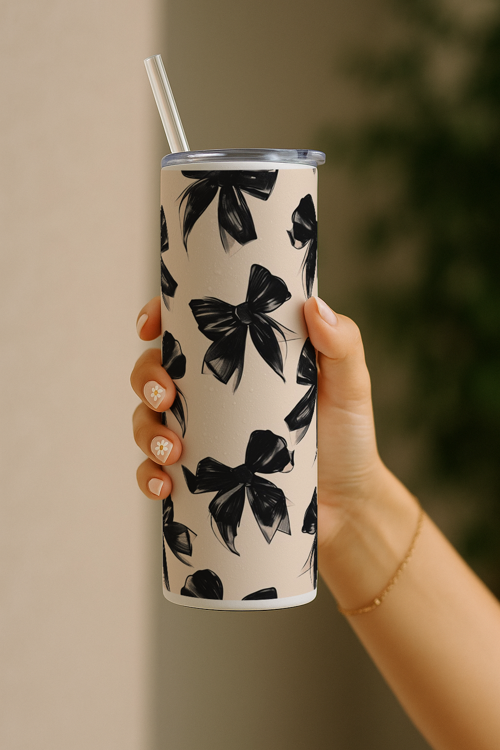 Colossal Tumbler 700ML with Straw| Midnight Bow Print |Double Walled Insulated Tumbler 7-8 hrs