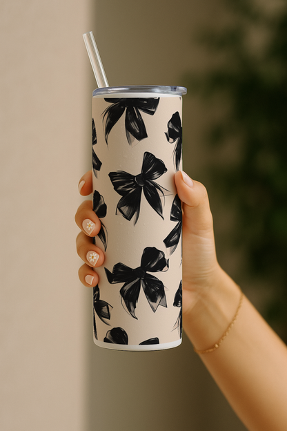 Colossal Tumbler 700ML with Straw| Midnight Bow Print |Double Walled Insulated Tumbler 7-8 hrs