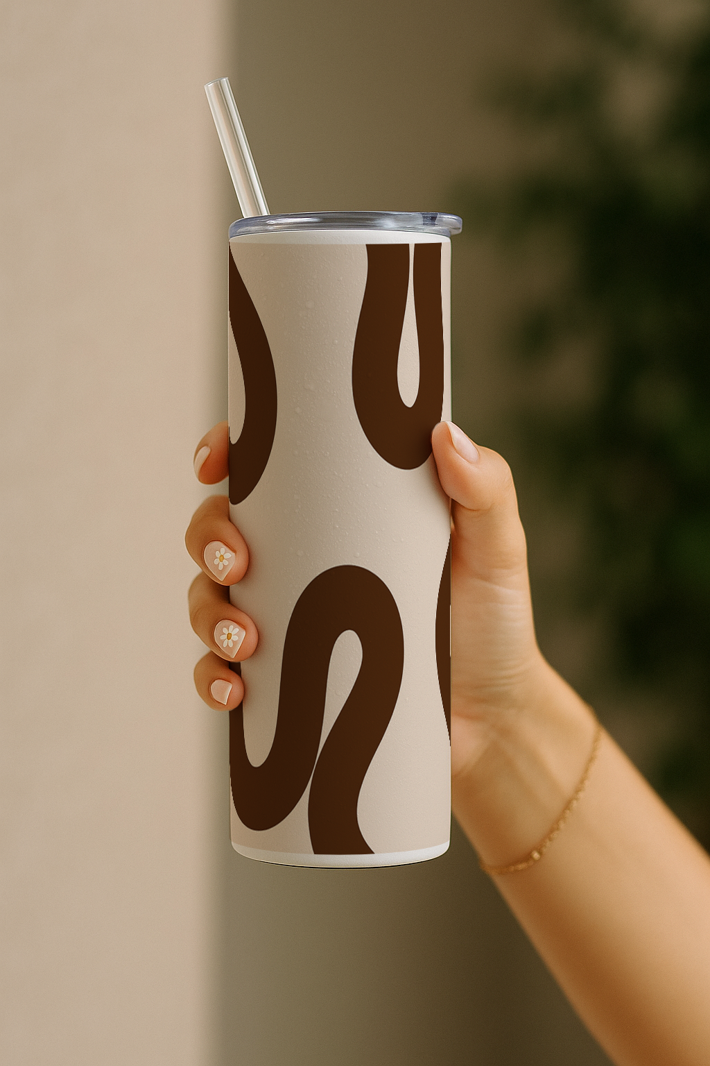 Colossal Tumbler 700ML with Straw | Mocha Wave Print |Double Walled Insulated Tumbler 7-8 hrs