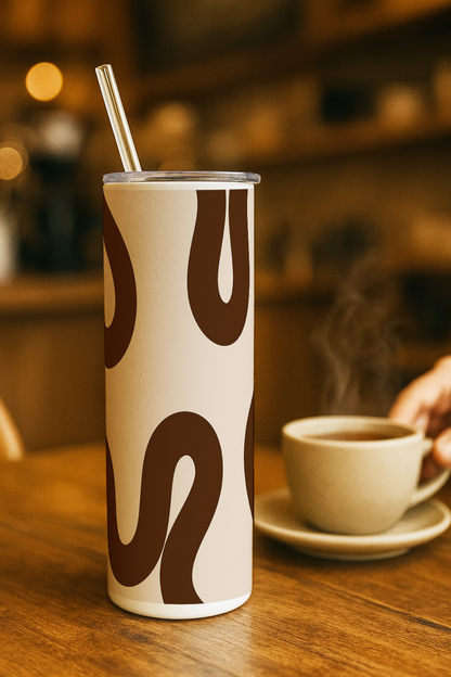 Colossal Tumbler 700ML with Straw | Mocha Wave Print |Double Walled Insulated Tumbler 7-8 hrs