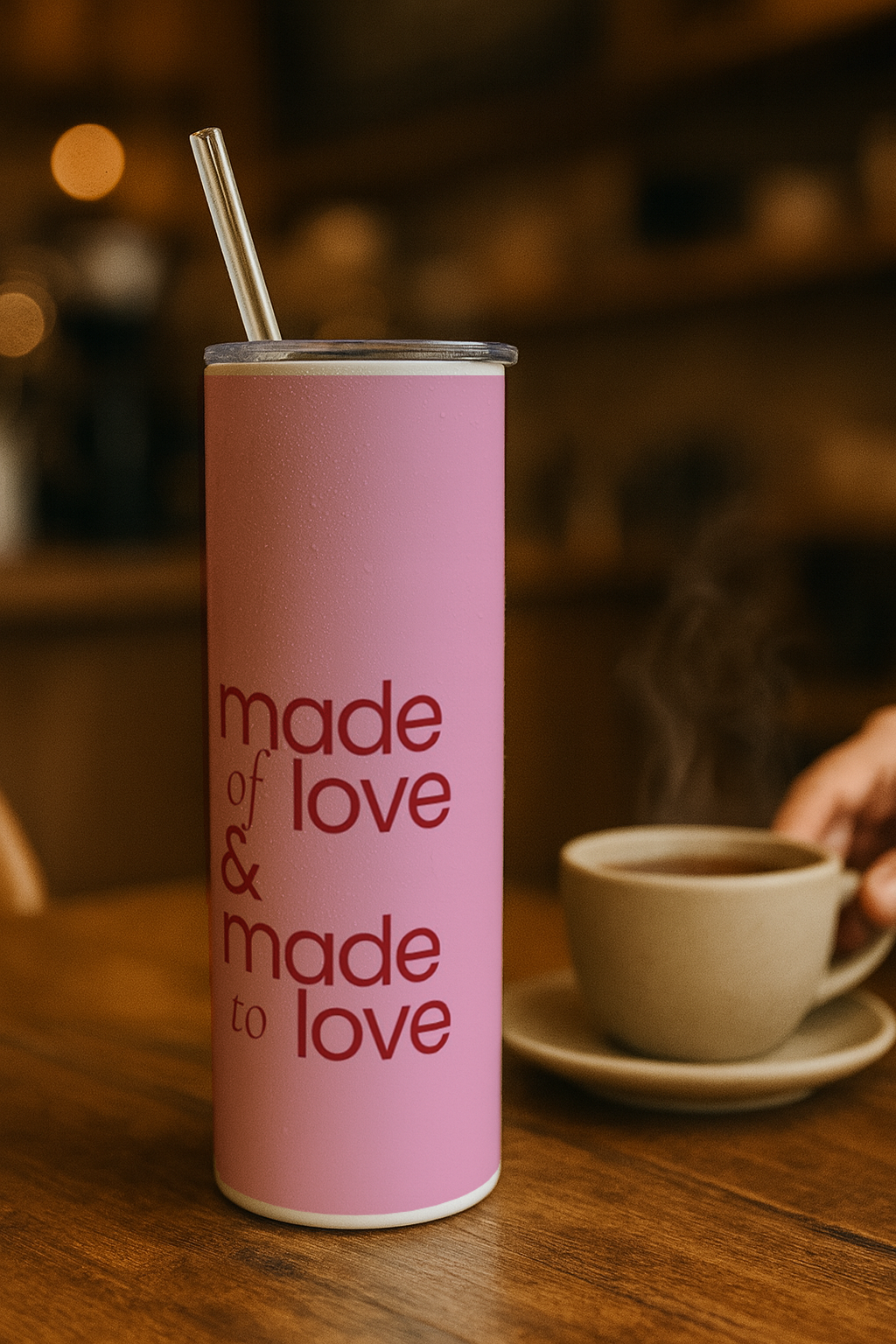 Colossal Tumbler 700ML with Straw | Made of Love Print |Double Walled Insulated Tumbler 7-8 hrs