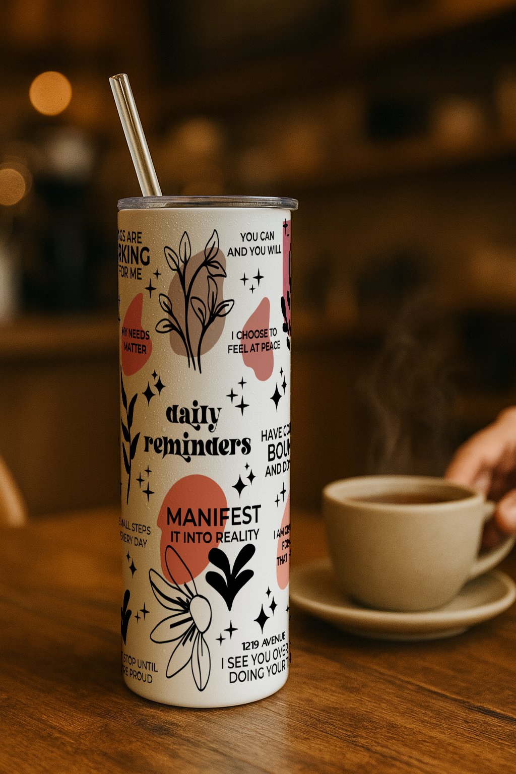 Colossal Tumbler 700ML with Straw| Daily Reminder All Over Print |Double Walled Insulated Tumbler 7-8 hrs