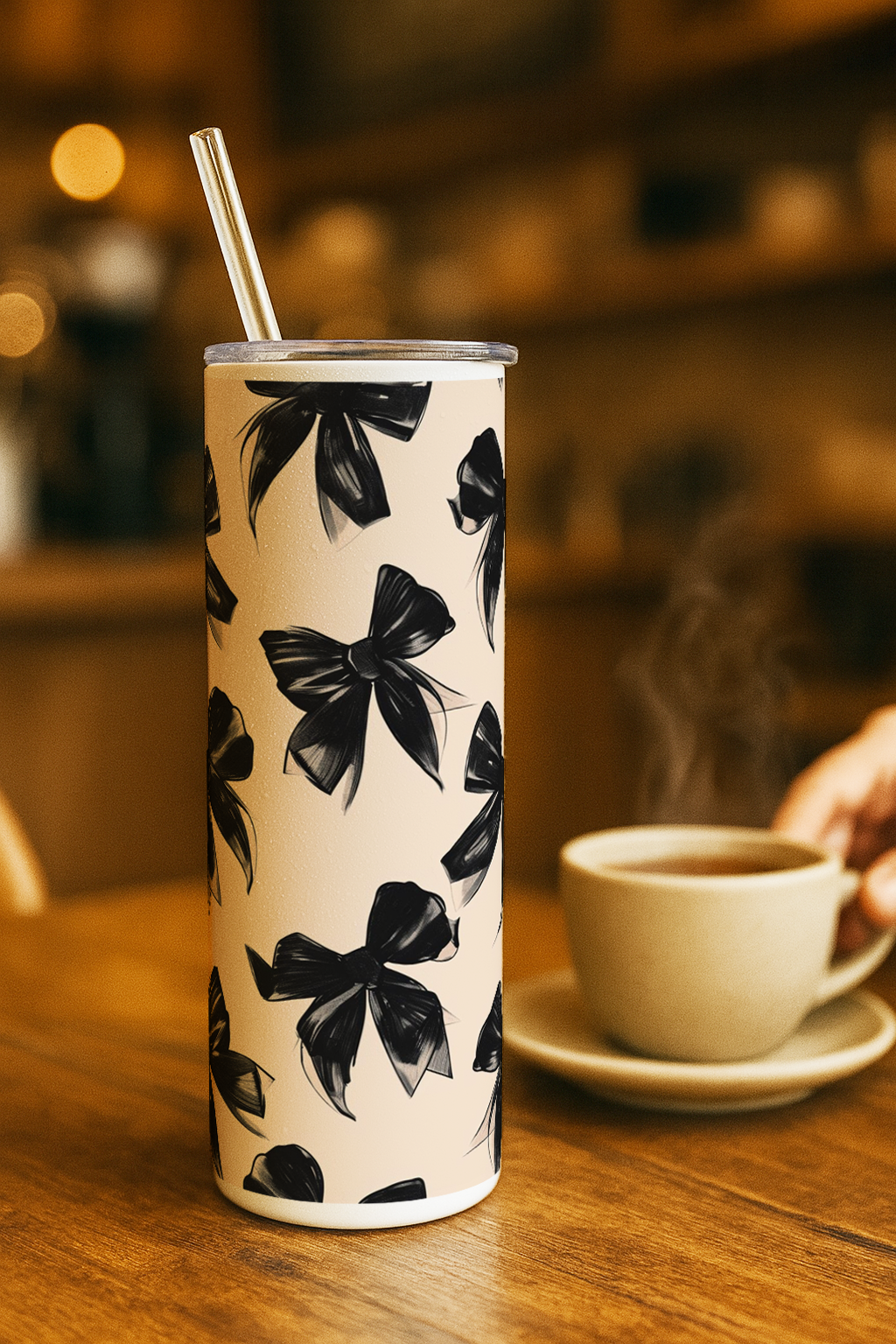 Colossal Tumbler 700ML with Straw| Midnight Bow Print |Double Walled Insulated Tumbler 7-8 hrs