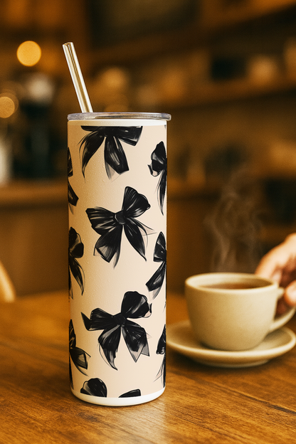 Colossal Tumbler 700ML with Straw| Midnight Bow Print |Double Walled Insulated Tumbler 7-8 hrs