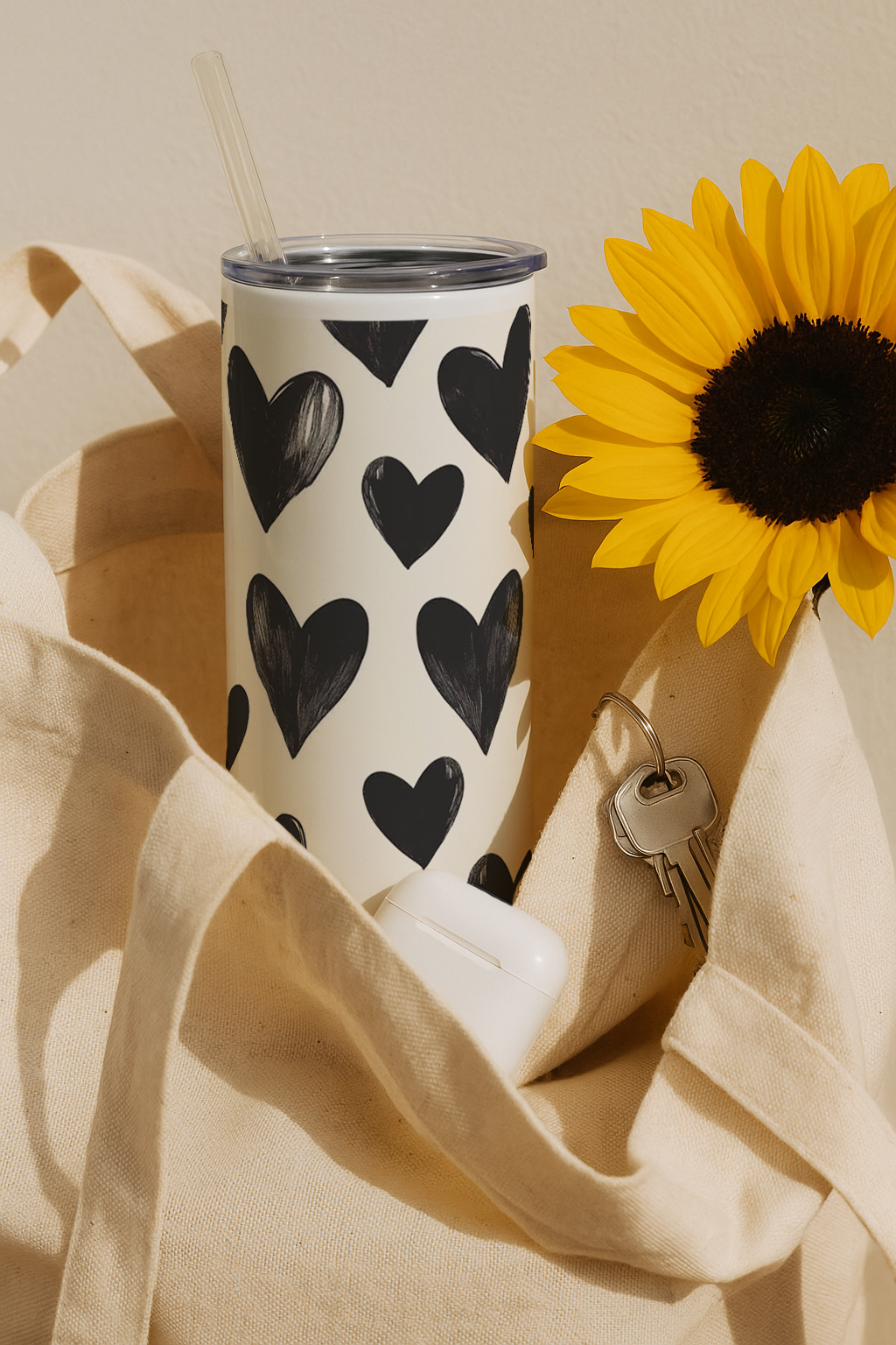 Colossal Tumbler 700ML with Straw | Bouji Black Hearts Print |Double Walled Insulated Tumbler 7-8 hrs