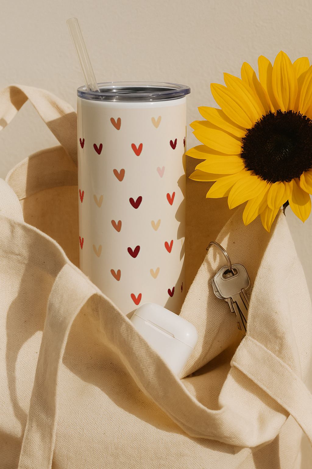Colossal Tumbler 700ML with Straw| Cherry Hearts Print |Double Walled Insulated Tumbler 7-8 hrs