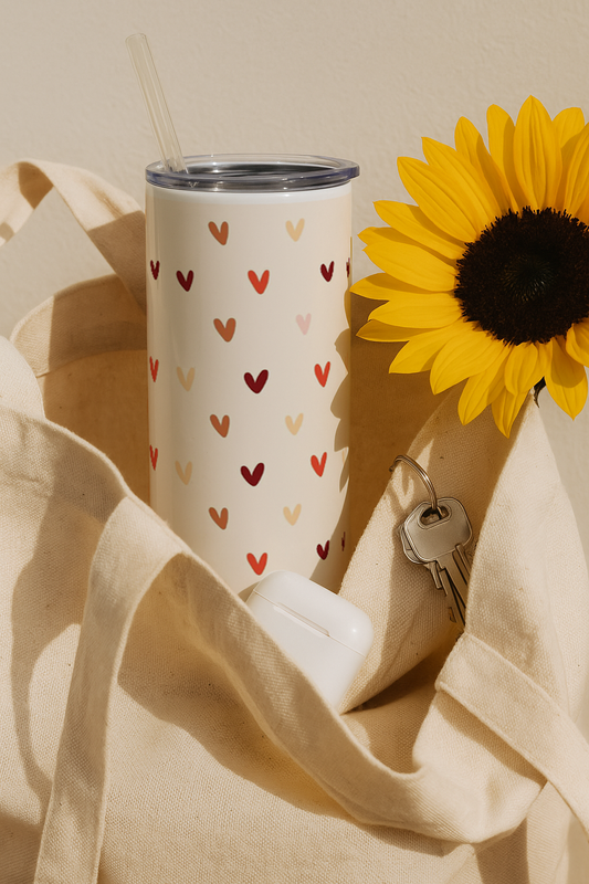 Colossal Tumbler 700ML with Straw| Cherry Hearts Print |Double Walled Insulated Tumbler 7-8 hrs