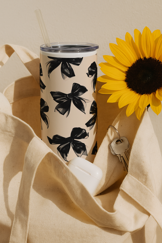 Colossal Tumbler 700ML with Straw| Midnight Bow Print |Double Walled Insulated Tumbler 7-8 hrs