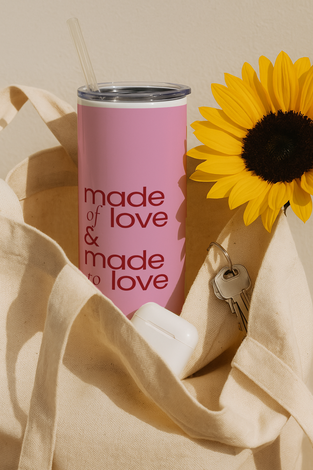 Colossal Tumbler 700ML with Straw | Made of Love Print |Double Walled Insulated Tumbler 7-8 hrs