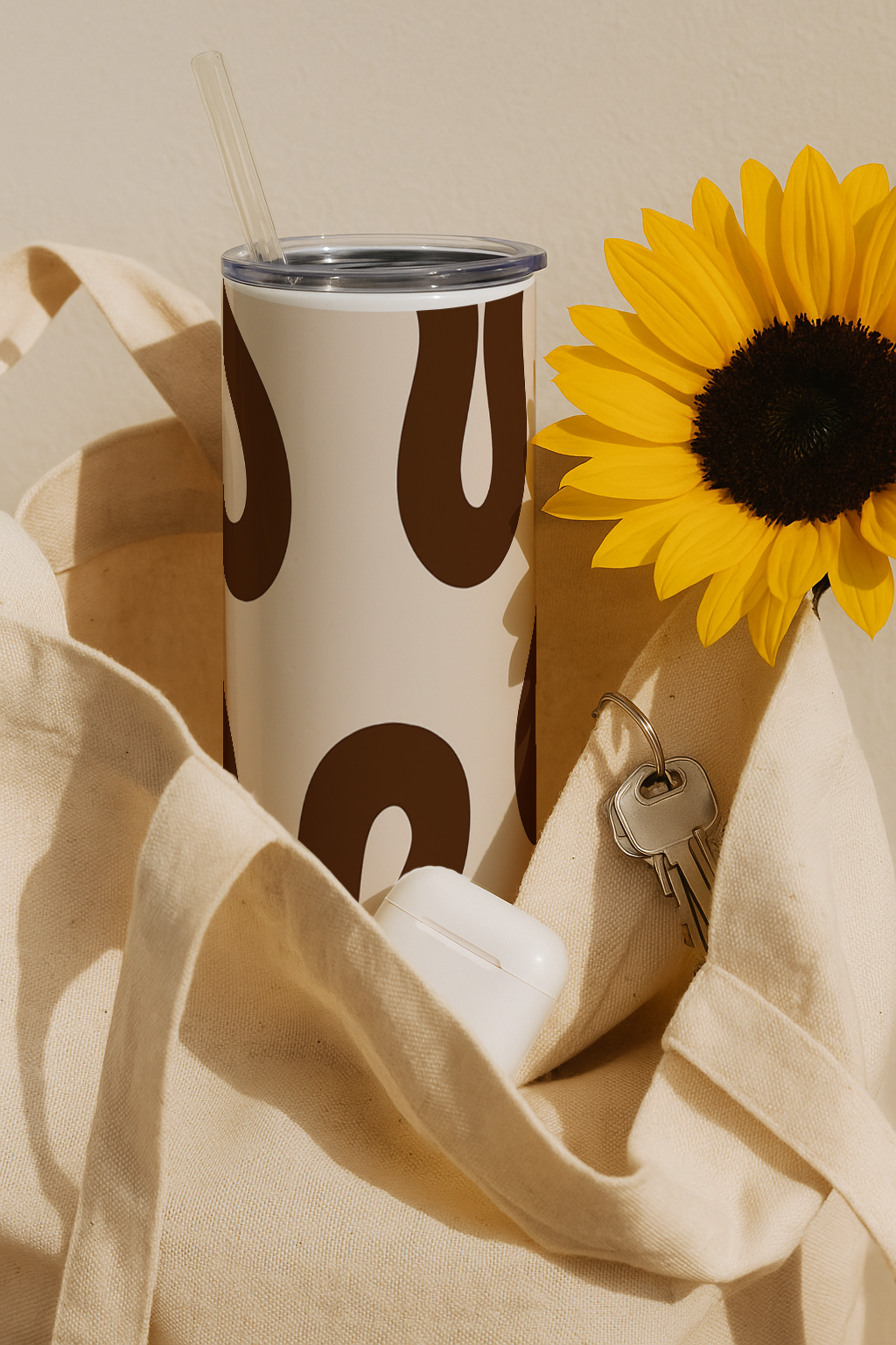 Colossal Tumbler 700ML with Straw | Mocha Wave Print |Double Walled Insulated Tumbler 7-8 hrs