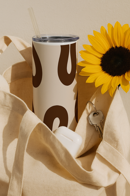 Colossal Tumbler 700ML with Straw | Mocha Wave Print |Double Walled Insulated Tumbler 7-8 hrs