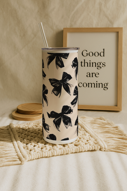 Colossal Tumbler 700ML with Straw| Midnight Bow Print |Double Walled Insulated Tumbler 7-8 hrs