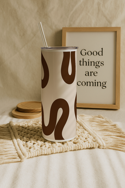 Colossal Tumbler 700ML with Straw | Mocha Wave Print |Double Walled Insulated Tumbler 7-8 hrs