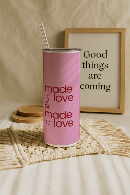 Colossal Tumbler 700ML with Straw | Made of Love Print |Double Walled Insulated Tumbler 7-8 hrs