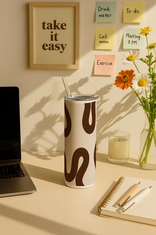 Colossal Tumbler 700ML with Straw | Mocha Wave Print |Double Walled Insulated Tumbler 7-8 hrs