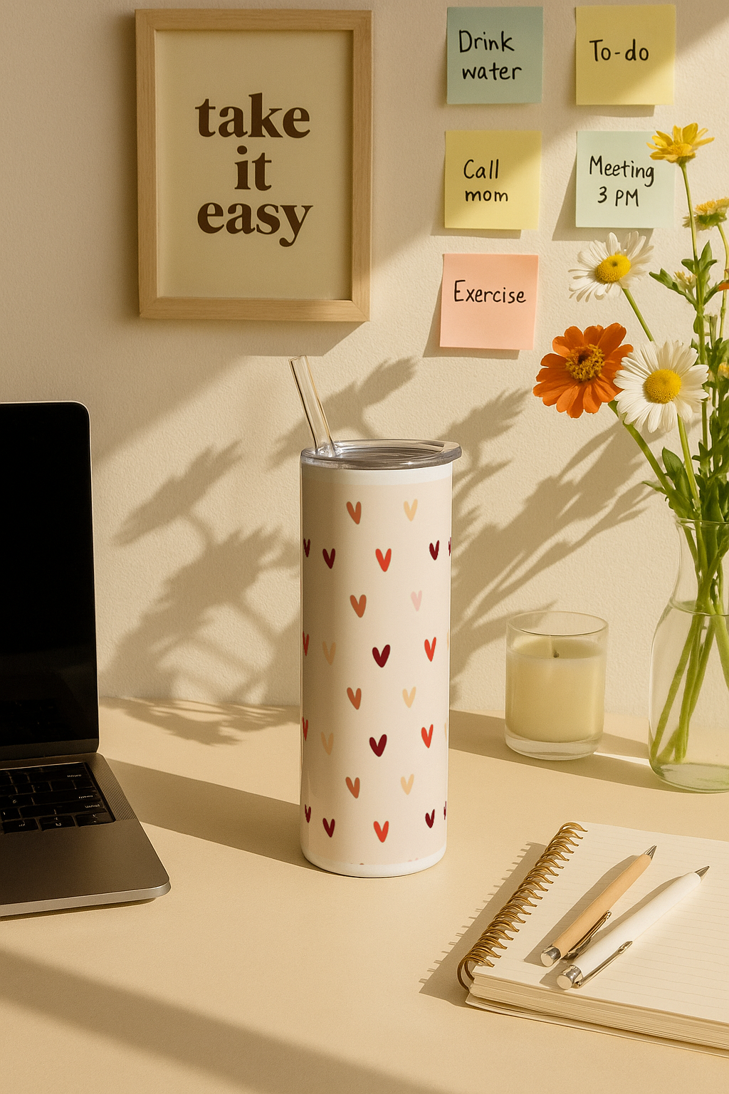Colossal Tumbler 700ML with Straw| Cherry Hearts Print |Double Walled Insulated Tumbler 7-8 hrs