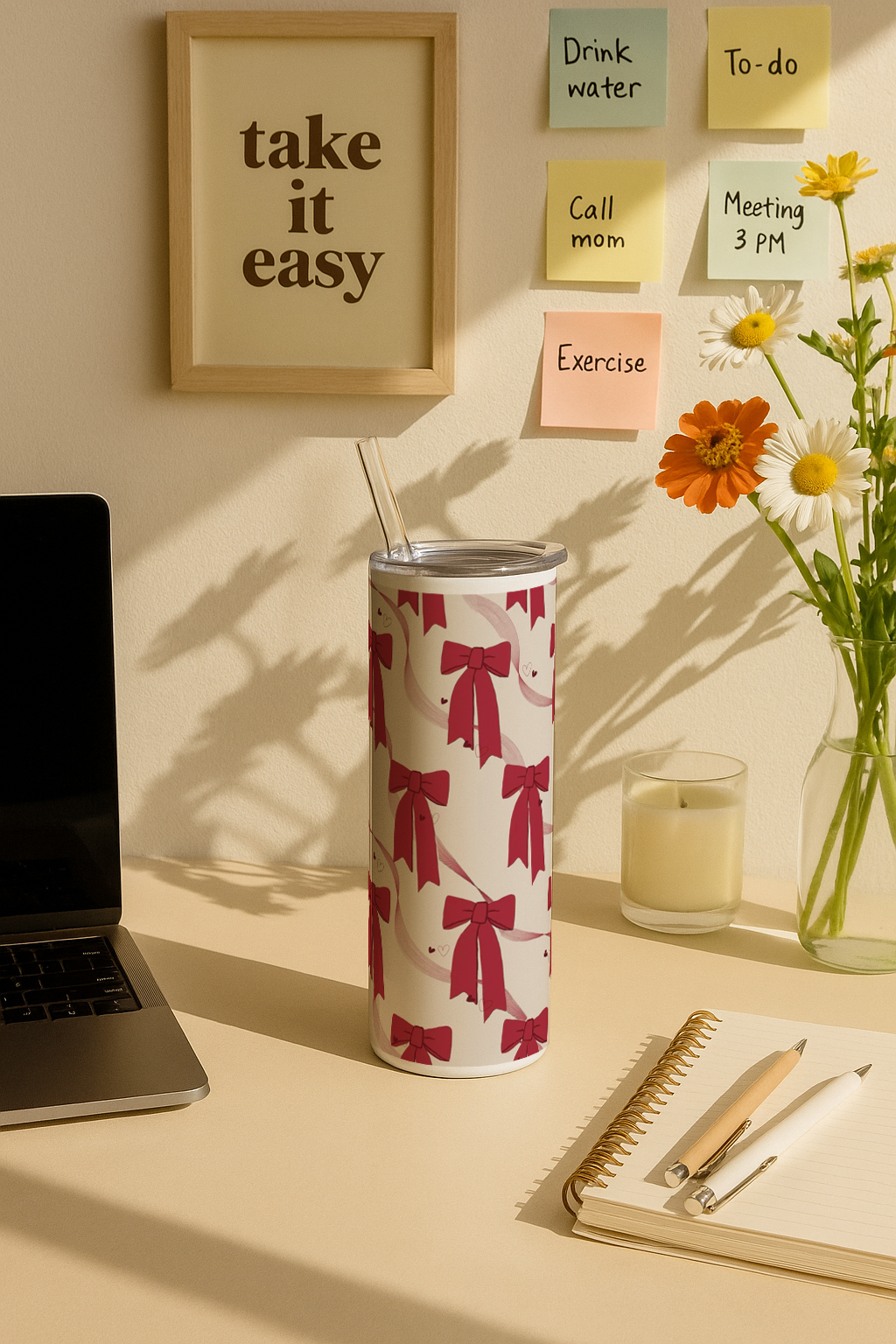 Colossal Tumbler 700ML with Straw| Merry bows Print |Double Walled Insulated Tumbler 7-8 hrs