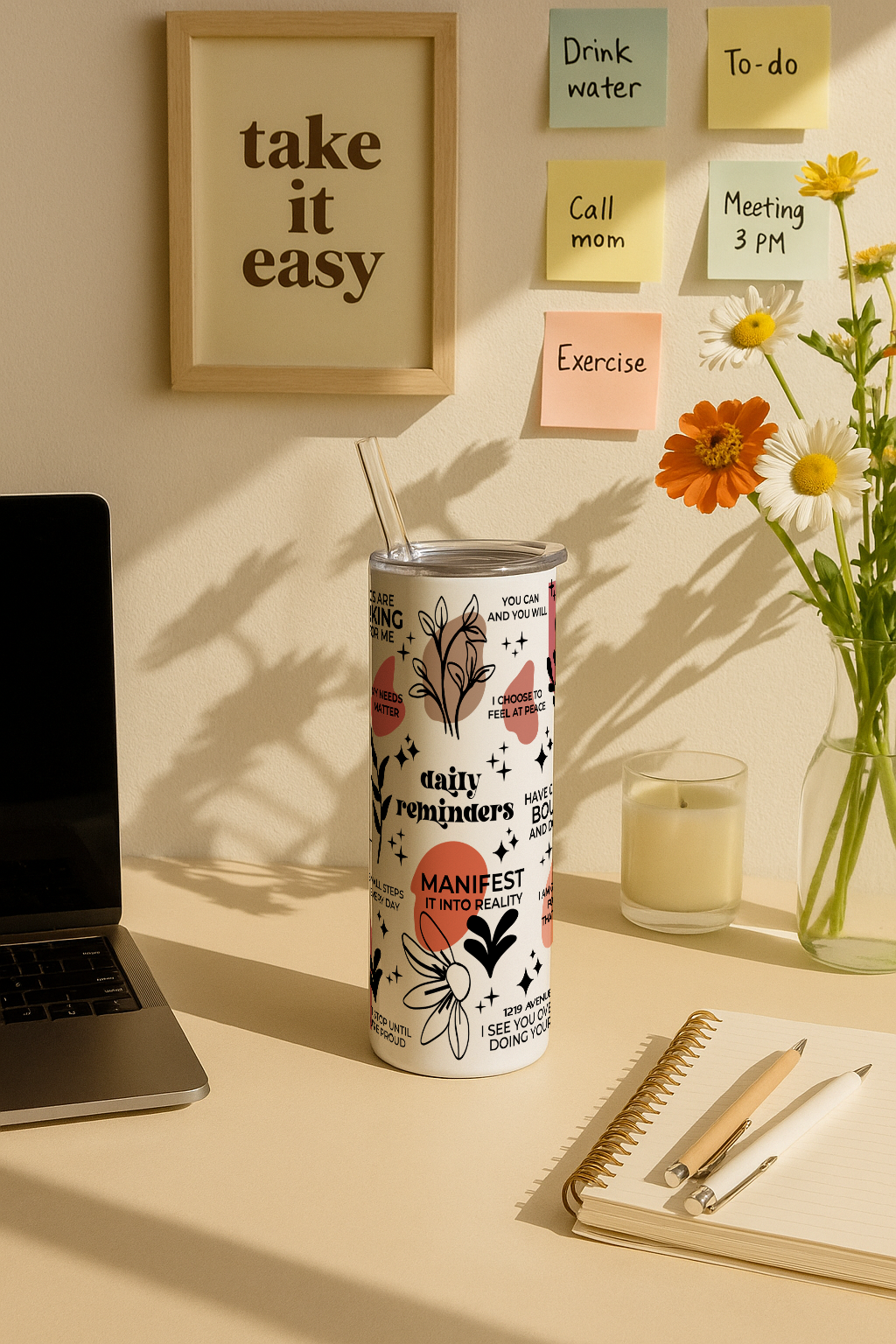 Colossal Tumbler 700ML with Straw| Daily Reminder All Over Print |Double Walled Insulated Tumbler 7-8 hrs