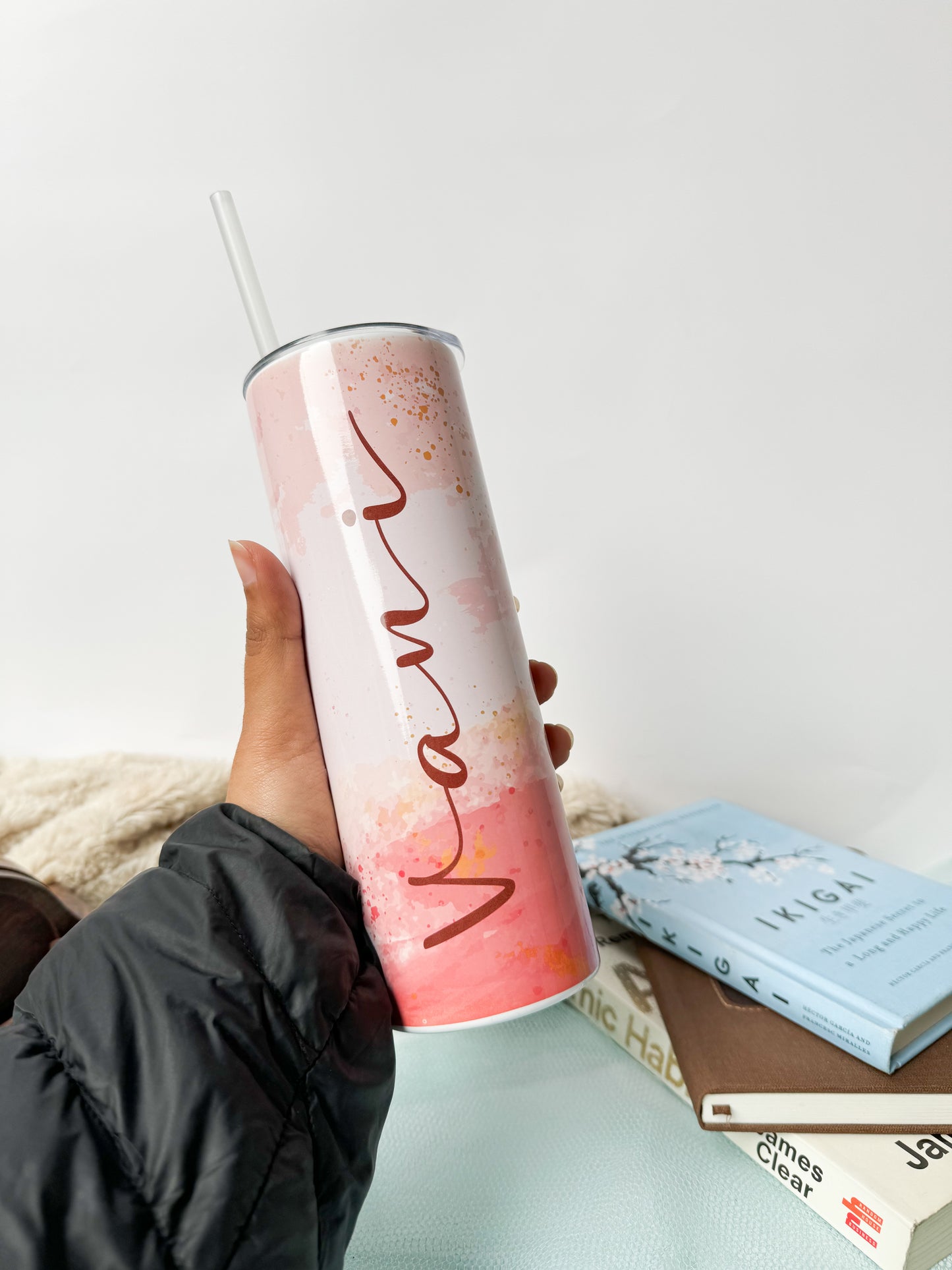 Colossal Tumbler 750ml with Silicon Straw | Dreamy Cascade Name Custom Print| Double Walled Insulated Tumbler 26oz