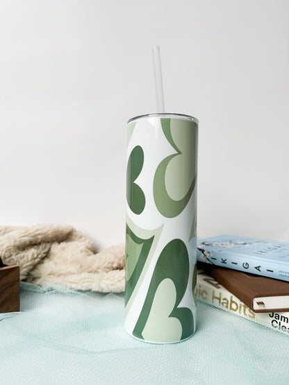 Colossal Tumbler 750ml with Silicon Straw | Sage Hearty Swirl Print| Double Walled Insulated Tumbler 26oz