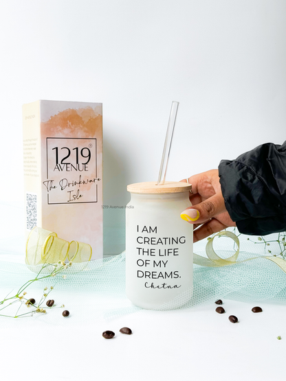 Personalized Frosted Can Sipper 500ml| Motivation Quote and Name| Coffee Glass Tumbler with straw and lid 22oz