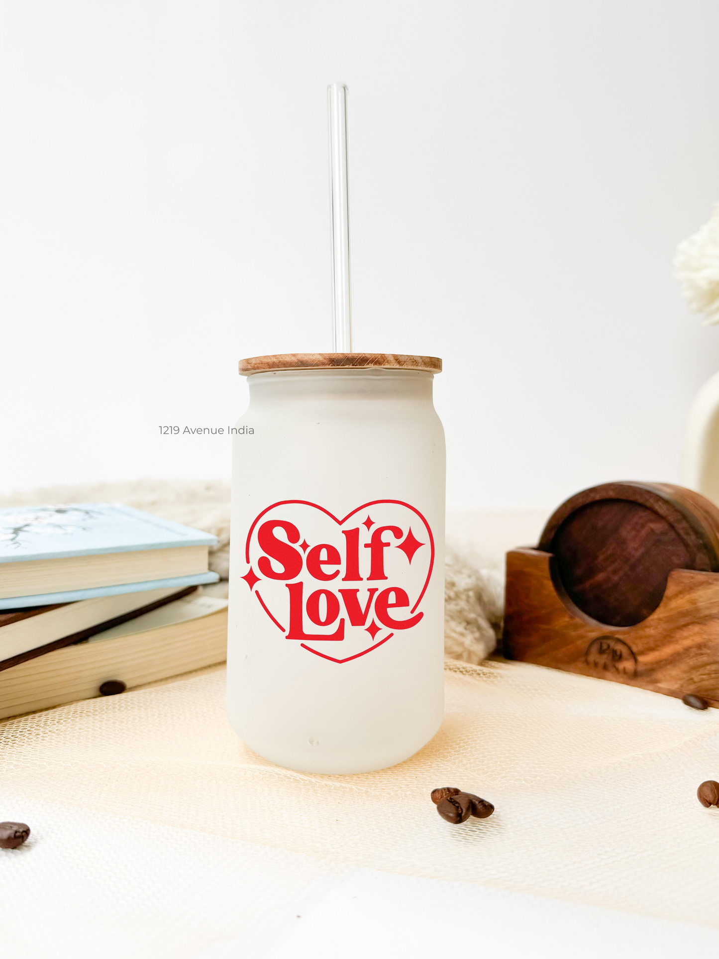 Frosted Can Shaped 500ml| Self Love Print| 17oz Can Tumbler with Straw and Lid