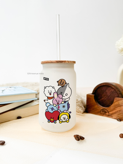 Frosted Can Shaped Sipper 500ml| BT21 One Print| 17oz Can Tumbler with Straw and Lid