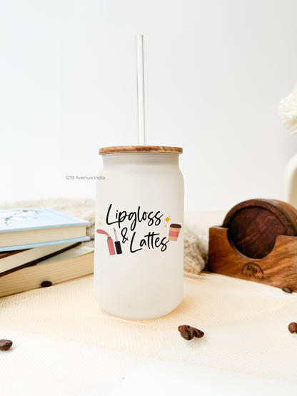 Frosted Can Shaped Sipper 500ml| Lip Gloss & Lattes Print| 17oz Can Tumbler with Straw and Lid