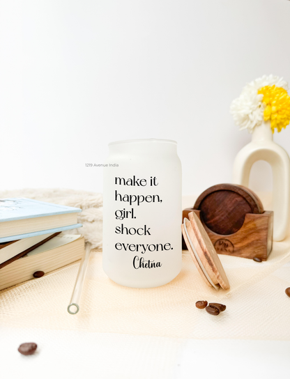 Personalized Frosted Can Sipper 500ml| Motivation Quote and Name| Coffee Glass Tumbler with straw and lid 22oz