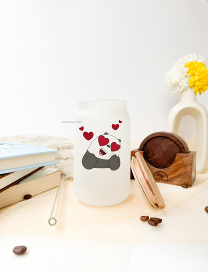 Frosted Can Shaped Sipper 500ml| Heart Bear Print| 17oz Can Tumbler with Straw and Lid