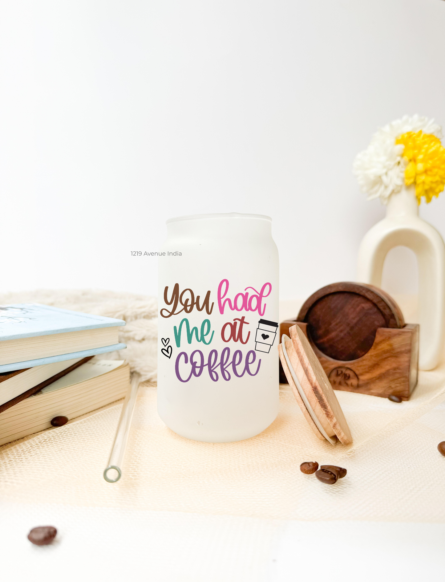 Frosted Can Shaped Sipper 500ml| You Had Me At Coffee Print| 17oz Can Tumbler with Straw and Lid
