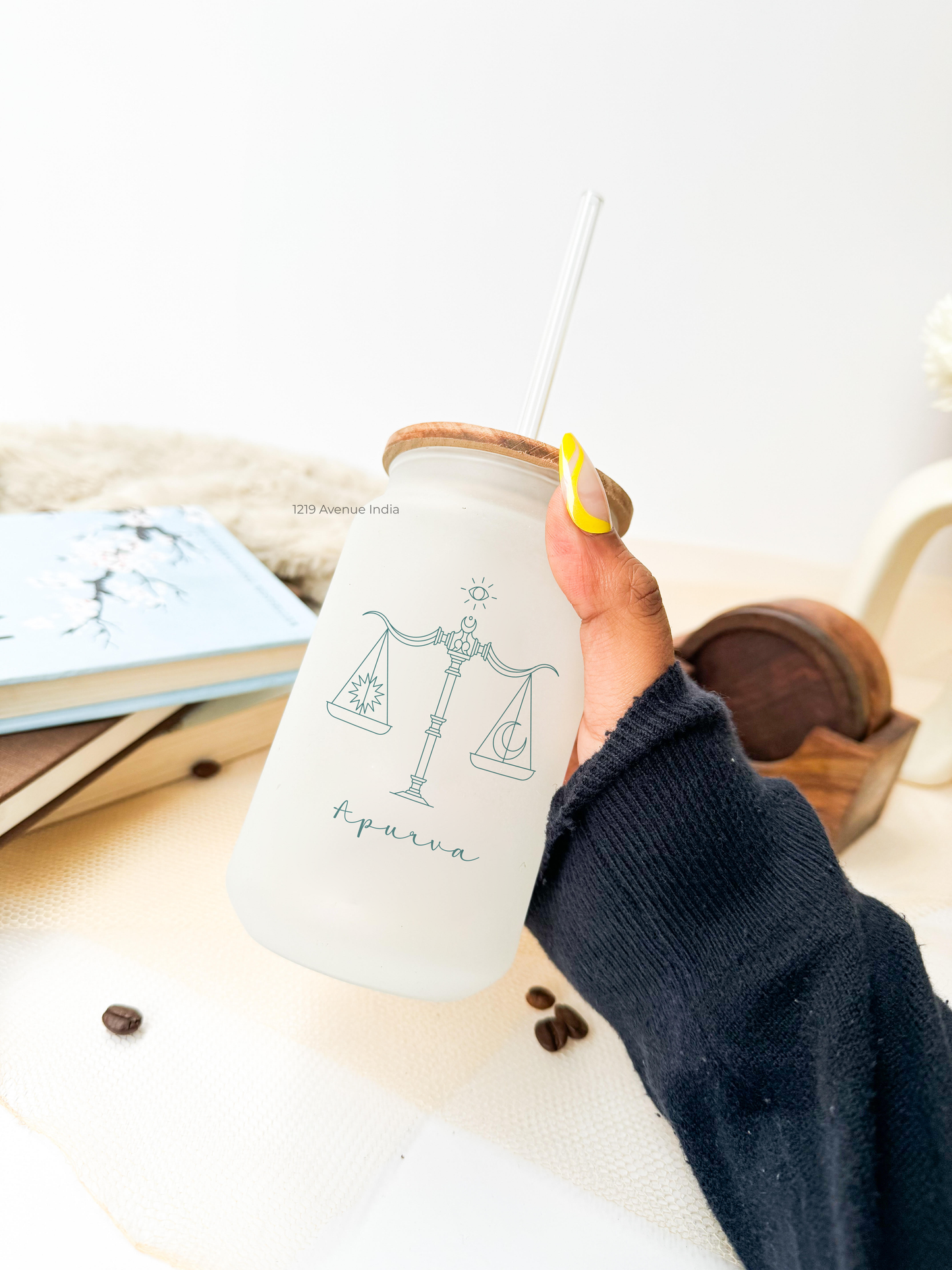 Personalized Frosted Can Sipper 500ml|Zodiac with name| Coffee Glass Tumbler with straw and lid 22oz