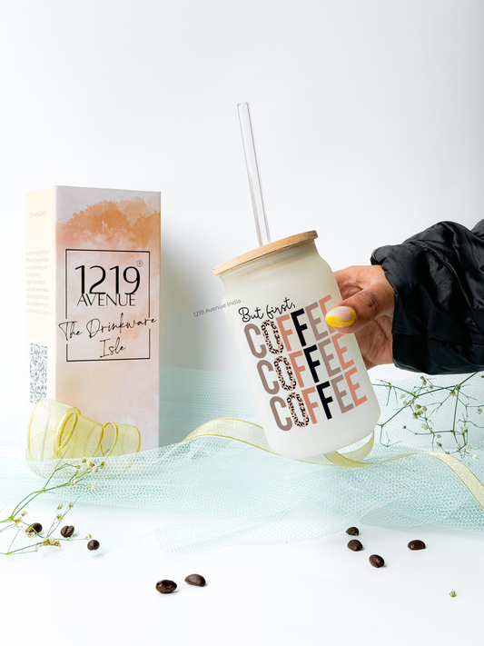 Frosted Can Shaped Sipper 500ml| But First Coffee Print| 17oz Can Tumbler with Straw and Lid