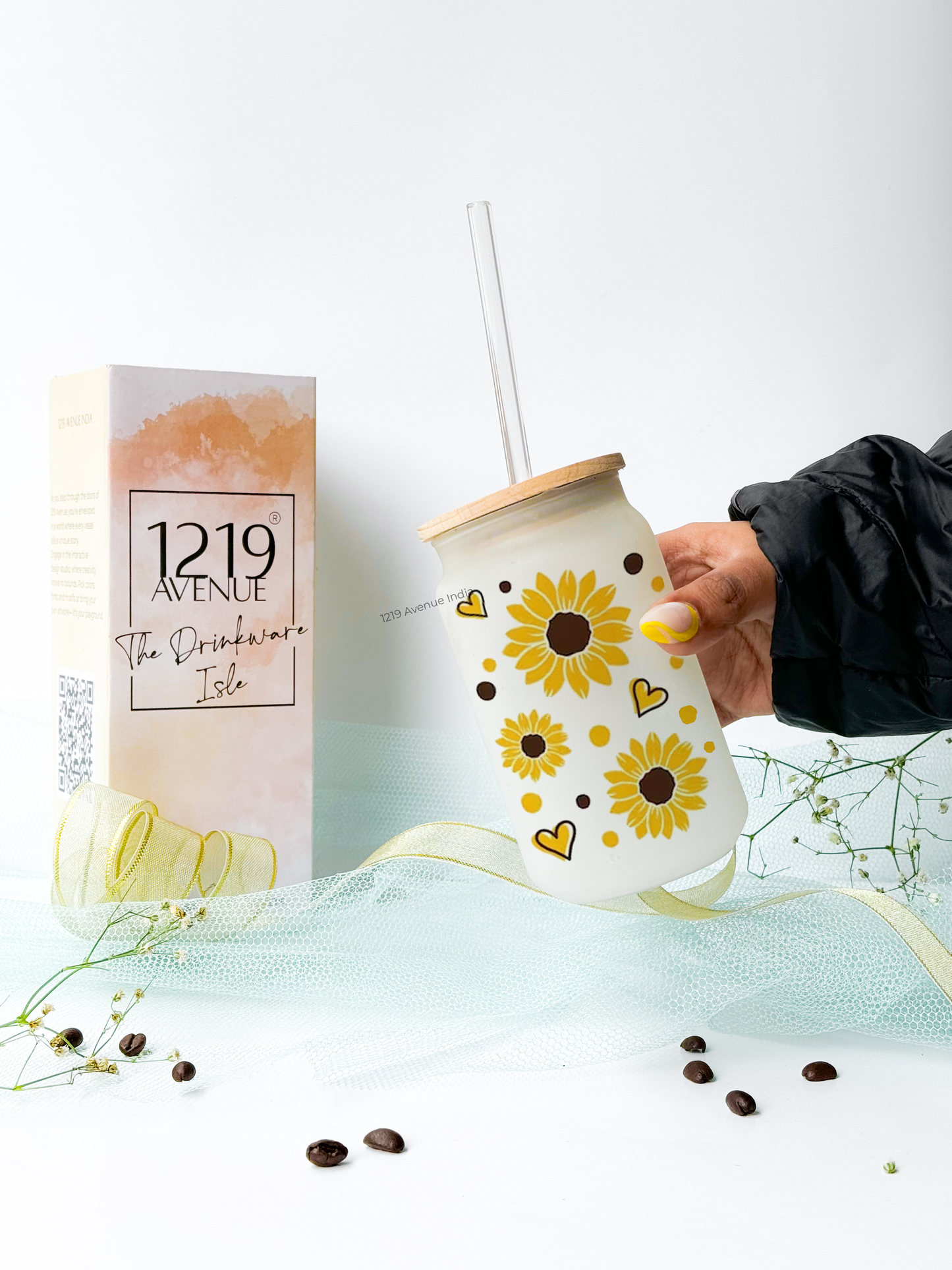 Frosted Can Shaped Sipper 500ml| Sunflower Print| 17oz Can Tumbler with Straw and Lid