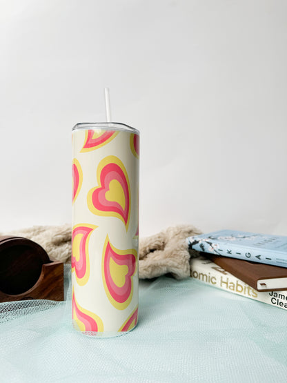 Colossal Tumbler 750ml with Silicon Straw | Pink Hearty Swirl Print| Double Walled Insulated Tumbler 26oz