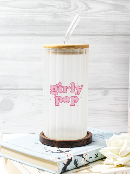 Frosted Ripple Taille Sipper 500ml| Girly Pop Print | 18oz Ripple Frosted Glass Tumbler with lid and straw